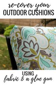 It might be set up all outdoors, but this diy sofa could be the most favorite hit around your family and become their most. No Sew Project How To Recover Your Outdoor Cushions Using Fabric And A Glue Gun The V Spot