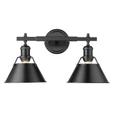 Golden Lighting Orwell 4 875 In 2 Light Black Vanity Light With Black Shade 3306 Ba2 Blk Blk The Hom Golden Lighting Brass Vanity Light Black Vanity Light