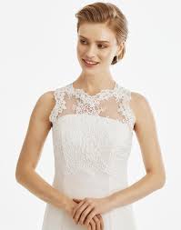 Boléro de mariée en dentelle manches courtes. Bolero Mariee Dentelle Ivoire Sans Manches Josephine
