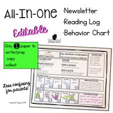All In One Newsletter Reading Log Behavior Chart Editable Template