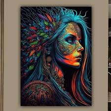 Morning Star Woman by Betty Albert 16x22 Cree Indian Native American Woman  Lake Beaded Flowers Feathers Framed Art Print Picture