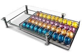 Nespresso changed their packaging on the vertuoline capsules and made the old capsule holders obsolete (the ones that hold the cardboard inserts) so i offer this version that works directly with the boxes in which the pods ship. Smartbusiness Vertuoline Nespresso Capsule Drawer Vertu Coffee Machine Stand Metal Storage Holder Dispenser Organizer 40 Pods Capsules Not Included Glass Top Grid Door Buy Online At Best Price In Uae Amazon Ae