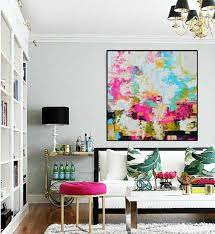 Gray And Salmon Pink Picture On Canvas Taupe And Pink Square Etsy Colourful Living Room Decor Colourful Living Room Home Decor