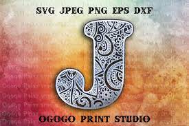 Download 3d Letter J Layered Mandala Svg Zentangle Svg Monogram Svg 1059486 3d Printing Design Bundles