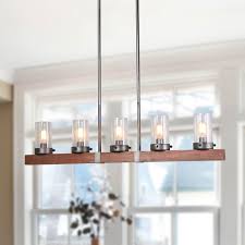 Linear Rustic Wood Pendant Light 5 Lights Lnc Home