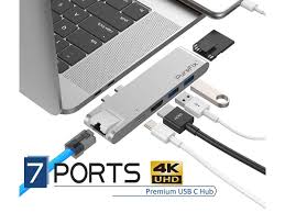 Purefix Usb C Hub 7 In 2 Dual Type C Adapter For Macbook Pro 13 34 15 34 Gigabit Ethernet Power Delivery Thunderbolt 3 4k Hdmi Microsd Sd Card Reader Silver Monoprice Com