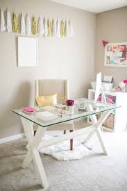 Feminine Office Office Decor Home Office Glass Desk White Chair White Rug Boss Babe Girl Home Office Decor Office Inspiration Home Office Design
