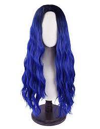 Amazon Com Seikea Royal Blue Wig Long Curly Hair For Women Fluffy Ombre Colored Part In Middle Dark Root Electric Blue Hair Long Curly Hair Curly Hair Styles