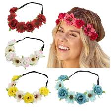 Headband Flowers, Flower Wreath Rose Hawaiian Luau Flower Seaside Flower  Garland Pack of 4 : Amazon.com.au: Beauty