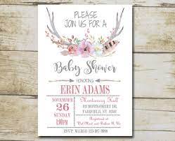 Antler Baby Shower Invitation Set Deer Horns Girl Boho Etsy Deer Baby Shower Invitations Deer Baby Showers Baby Shower Invitations