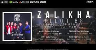 Floor 88 terdiri daripada lima orang yang membawa genre muzik pop rock cukup berbakat besar seperti penyanyi ayie elham, zai hamzah sebagai lead guitar, amirul affeq pemain keyborad, yasmin pemain bass juga sebagai. Lirik Zalikha Floor 88 Shfyqhazhr