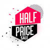 Half price means that it is 50% off. 1
