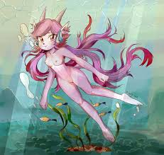 nikoyosan, sash lilac, freedom planet, galaxytrail, absurdres, highres,  1girl, abstract background, air bubble, breasts, bubble, casual nudity,  dragon girl, dragon horns, eyelashes, feet, fish, furry, headgear, horns,  kelp, long hair, looking at