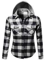 Black And White Shirt Womens Soft Plaid Checkered Detachable Hood Flannel Plus Size Black White Size 1xl C8128na4ppz Plaid Shirt Women Flannel Women Women S Button Down Shirt