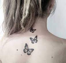 Butterfly tattoos are very common nowadays but artists still find beautiful and original ways to make them. Small Butterfly Tattoo On Back Of Neck