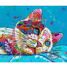 Painting Colorful Lazy Cat Happy