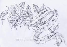 Rose With Script Rose Tattoos Rose Drawing Tattoo Scroll Tattoos
