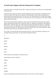 Adara bears it beautifully 9:42. A Cool Last Names List For Character Creation By 390a4yf7390a4yf7 Issuu