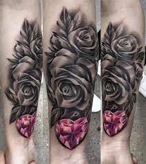 Pink Heart Diamond Black And White Rose Tattoo Rose Tattoos Foot Tattoos Tattoos