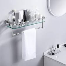 When it comes to bathroom shelves there are various glass shelf bathroom ideas you can use to refurnish it. Amazon Brand Umi Bathroom Glass Shelf With Towel Bar Rail 304 Stainless Steel Brushed Finish Heavy Duty Rustproof Wall Mount A2225dg 2 Amazon Co Uk Kitchen Home