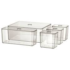 Godmorgon Box With Lid Set Of 5 Smoked 9 X7 X4 Ikea In 2020 Ikea Godmorgon Box With Lid Ikea