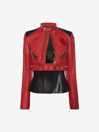 Shop Women S Red Black Leather Biker Jacket From The Official Online Store Of Iconic Fashion D Jacket Outfit Women Biker Jacket Outfit Women Fashion