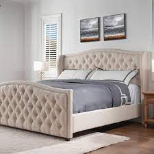 jennifer taylor marcella sky neutral king upholstered bed 52130 4 970 2 the home depot in 2021 upholstered panel bed upholstered beds king upholstered bed
