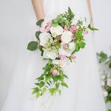 It was the perfect accessory to this summer soiree in santa barbara! Vintage Waterfall Wedding Bouquet With Artificial Rose Bud Bridal Bouquet Fresh Wedding Flowers Silk Flowers Wedding White Wedding Flowers