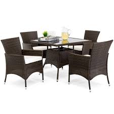 Resin outdoor dining set with 6 armchairs and one extandable table. Best Choice Products 5 Piece Indoor Outdoor Wicker Patio Dining Table Furniture Set W Umbrella Cutout 4 Chairs Cream Walmart Com Walmart Com