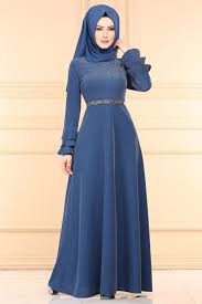Modaselvim Elbise Kolu Firfirli Elbise 594 L263 Indigo Goruntuler Ile Basortusu Modasi Elbise Musluman Elbisesi