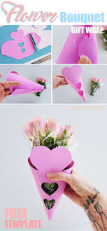 Flower Bouquet Heart Gift Wrap Diy Free Template Flower Bouquet Diy Paper Flower Bouquet Diy Free Paper Flower Templates