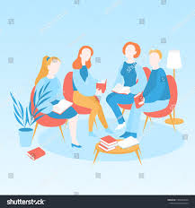 Book Club Meeting Vector Illustration Of Library Education Reading Group Of Students Sitting In Literatu In 2020 Book Club Meeting Cartoon People Graphic Art Prints