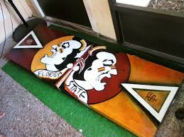 Foldable Fsu Seminole Beer Pong Table Custom Made And Handpainted By Hot Mess Customs Beer Pong Tables Beer Pong Table Designs Beer Pong Table Painted