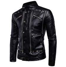 Gothic Punk Men S Pu Leather Multi Zipper Rivet Studded Motorcycle Biker Jacket Leather Jacket Style Faux Leather Jacket Men Black Leather Jacket Men