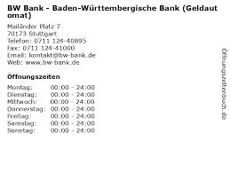 Send by email or mail, or print at home. á… Offnungszeiten Bw Bank Baden Wurttembergische Bank Geldautomat Mailander Platz 7 In Stuttgart
