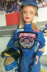 Features long blonde hair and bright red lips. 1998 50th Anniversary Nascar Barbie Value Online Shopping