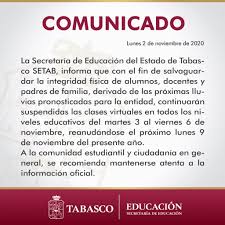 Alcalde de la ciudad de quito. Suspension De Clases Del Martes 3 Al Viernes 6 De Noviembre De 2020 Portal Tabasco