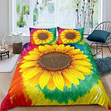 Tie dye kit includes 3 colors, gloves, rubber bands, and tie dye technique guide. Amazon Com Sunflower Bedding Set For Girls Children Women Floral Print Comforter Cover Rainbow Tie Dye Duvet Cover Room Decor Colorful Blossom Flowers Pattern Bedspread Cover Twin Size Bedding Collection Home Kitchen