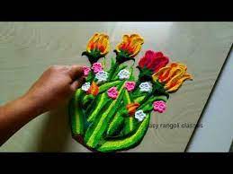 Very Easy And Simple Tulip Flowers Rangoli Designs Youtube Rangoli Designs Simple Rangoli Tulips