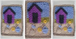 This easy cat quilt block pattern displays the silhouette of a kitty within a frame. July Beach Hut Knitted Quilt Free Knitting Pattern