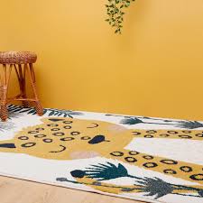 Nattiot Kinderteppich Leopard Senf Grau Ca 120x170cm Bei Fantasyroom Online Kaufen Kinderteppiche Teppich Kinder