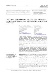 Gadiraju, tejaswini, investigating the determinants of recycling behavior in recommendations to promote recycling behavior among students are discussed in this study. Pdf The Impact Of Financial Literacy On Individual Saving An Exploratory Study In The Malaysian Context
