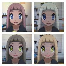 Pokemon Sun And Moon Character Looks Wanted To Show Some Hair Color Options With The Third Skin Color Pokemon Pokemon Sun Hair Color Options
