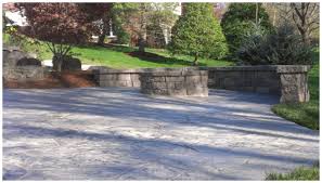 It has gray and beige tones in it, syncing the fire pit with the stamped concrete. Stamped Concrete Patio With Fire Pit Signature Landscapes And Design