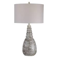 This piece features metallic bronze hues, plated brushed brass metal details and a crystal foot. Uttermost Krell Lighting