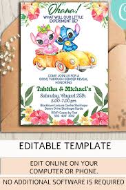 Drive By Gender Reveal Lilo And Stitch Invitation Boy Or Girl Blue Or Pink Social Distancing Printable Invitation Instant Download Editable Printable Invitations Party Invitations Kids Gender Reveal