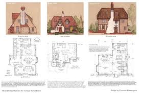 Watercolor Perspective Drawing Front Elevation And First Floor Plan For House 318 Original Design By Cottage Style Homes Cottage Style Vintage House Plans