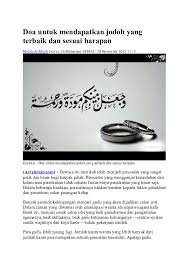 Buat yang sudah melakukan penantian panjang namun tak kunjung dapat jodoh, jangan putus asa karena jodoh akan datang pada waktunya. Doc Doa Untuk Mendapatkan Jodoh Yang Terbaik Dan Sesuai Harapan Firdaus Muhammad Academia Edu