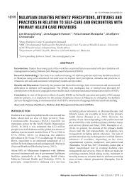 Pdf Malaysian Diabetes Patients Perceptions Attitudes And Practices In Relation To Self Care And Encounters With Primary Health Care Providers