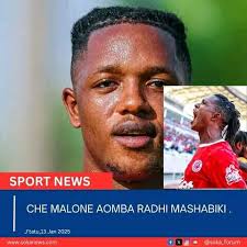 Che Malone Aomba Radhi kwa Mashabiki wa Simba SC Beki kisiki wa Simba SC,  Che Fondoh Malone, maarufu kama "Ukuta wa Yeriko", amewaomba radhi  mashabiki na familia nzima ya Simba SC kwa